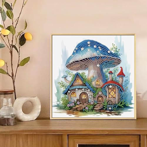 Image of AiYuanzsh Diamond Art Painting Kit Mushroom House 12x12inch | For Adults, 5D Special Shape, For Beginners, Crystal Rhinestones, Home Wall Decoration Gift