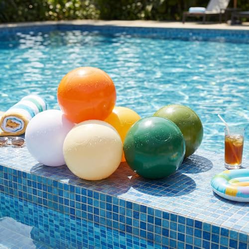 Realspring 24 Pcs Inflatable Beach Balls for Kids Bulk Pastel Solid Color Jumbo Beach Ball Swim Pool Floating Toys Baby Shower Birthday Summer Party Decor(Mainly Green, Yellow, Brown, White,10 Inch) - image 2
