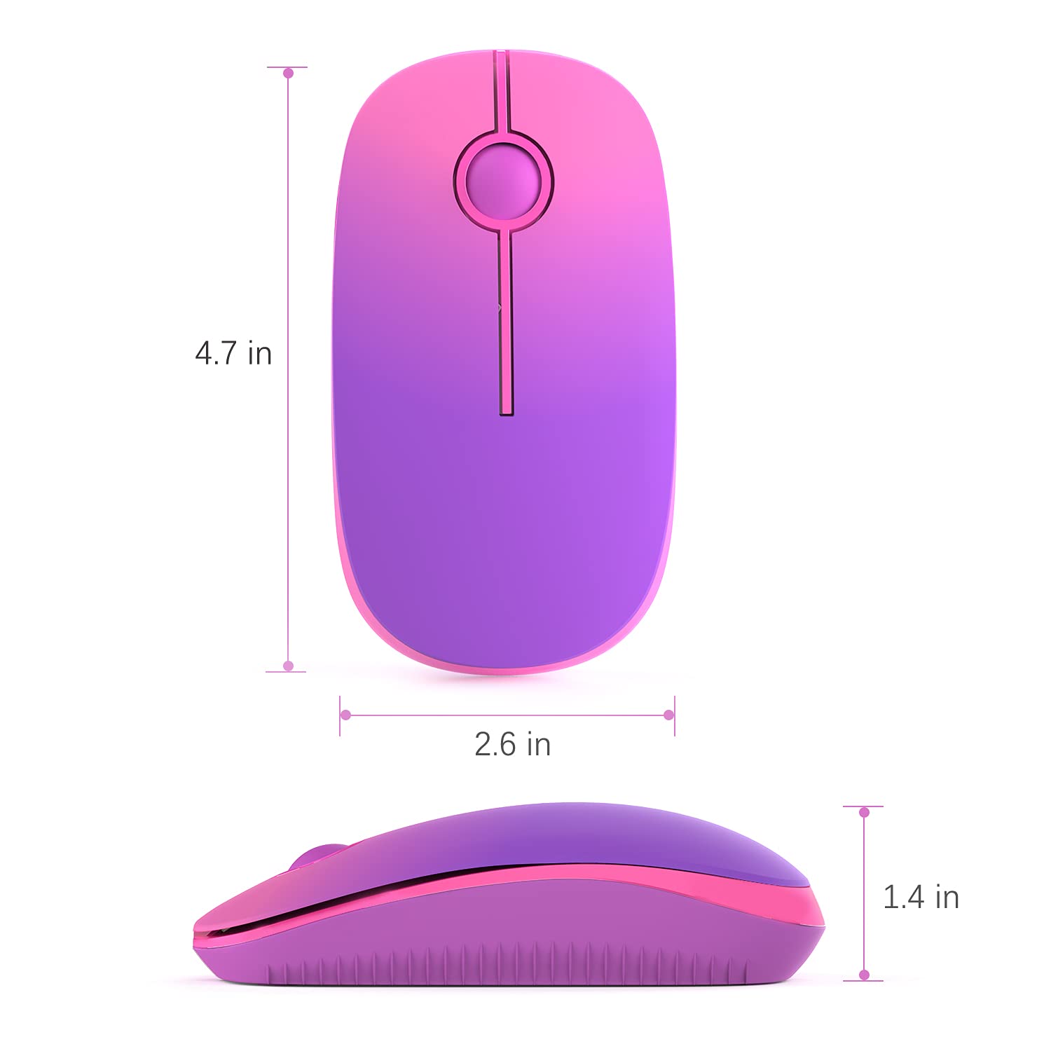 Unipows Ratón inalámbrico - Ratón portátil delgado de 2.4 G con nano receptor, menos ruido, ratones ópticos móviles para laptop, PC, laptop, computadora, Mac (morado degradado)