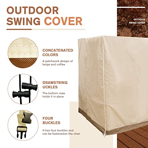 Boyspringg Outdoor Swing Cover, Swing Cover 3 Seater Waterproof, 87X49X 67 Inch ,Porch Swing Cover For Outdoor Furniture,Durable Waterproof Uv Resistant Weather Protector (Beige&Coffee) #TOP3