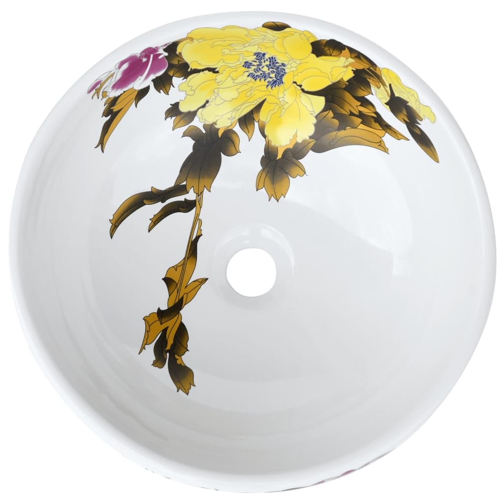 ShGaxin Lavabo sobre encimera Redondo cerámica Multicolor Φ41x14 cm, Fregadero, Lavabo Baño, Lavamanos Baño, Lavatorio Casa De Banho, Mueble Lavabo sobre Encimera - 155054