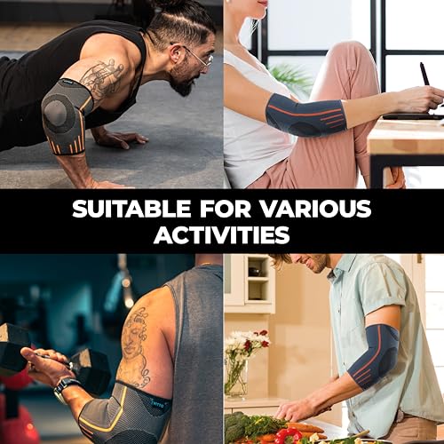 VITTO Elbow Support for Men & Women - Compression Sleeve for Tendonitis, Arthritis, Injury - Tennis Elbow Support Strap, Golfers Elbow Support, Elbow Sleeves for Weightlifting (XL, Grey, Single) - Image 6