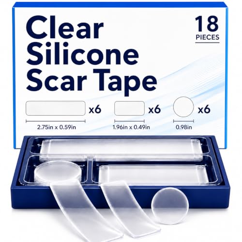 ScarFix+ Silicone Scar Tape for Surgery and C-Section Pre-Cut Medical-Grade Tape for Keloids Waterproof Clear Patches 18 Count 3 Sizes