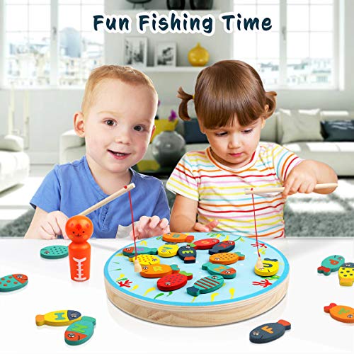 Lydaz 30 PCS Wooden Magnetic Fishing Game, Magnetic Alphabet Letters Fishing Toy, Montessori Toys Educational Games Fine Motor Skill Toys for 3 4 5 Year Old Boys Girls Kids Toddlers