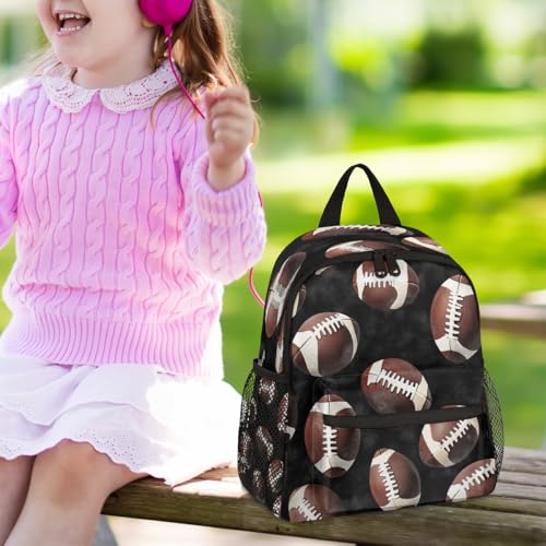Image of Toddler Sports Backpack for Boys Girls,12 Inch Kids Backpack for Preschool Kindergarten Elementary,Lightweight Small Bookbag with Chest Strap for Daycare Travel,Footballs Rugby Ball Texture