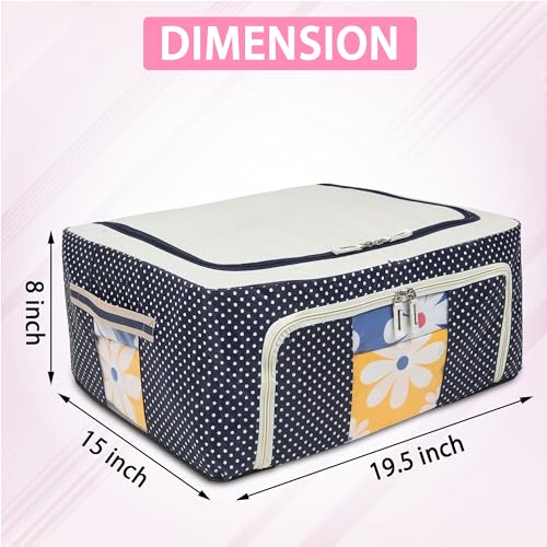 Image of Storage Box for Clothes - Foldabe Wardrobe Organiser with Zipper Transparent Window Underbed Storage Bag Moisture Proof Suitcase Clothes cover for Saree (Mix Combo of 3, Blue)