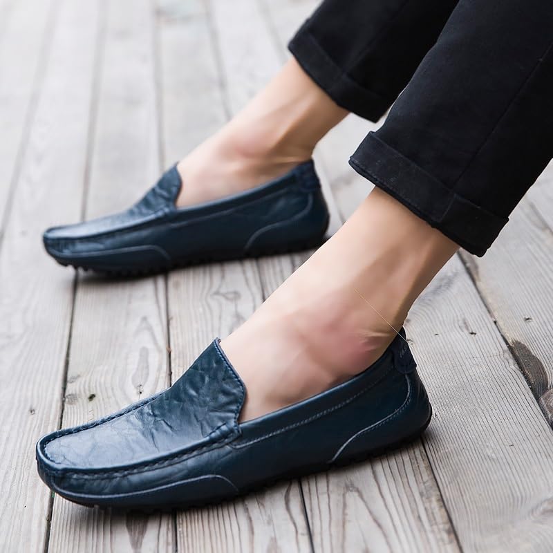 Loafers for Men Square Toe Faux Leather Moccasins Shoes Anti-Slip Flat Heel Flexible Wedding Walking Slip-on4
