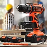 Cordless Drill, 20V 2x2.0Ah Battery Drill Set, 2 Speed Rechargeable Electric Combi Drills with Case 24 Accessories LED Light, 25+1 42Nm Torque Max Power Hand Drills Electric Screwdriver for Home DIY