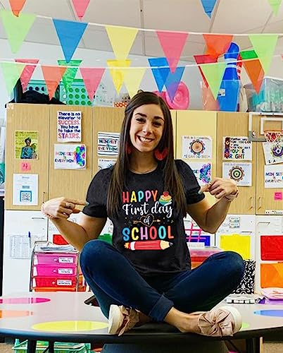 First Day of School Shirt Women Teacher Life T Shirts Back to School Gift Tee Tops for School Teachers Students - Image 4