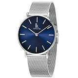 Alienwork IK Slim Ø36mm Zegarek męski i damski Ultra-cienki pasek z siatki, Srebrny/Niebieski Srebrny/Srebrna bransoletka z siatki, bransoletka