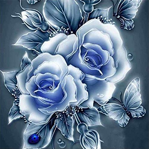 Ukerdo DIY Pintura Diamante Kits Azul Rosas Imagen Elegant Hecho a Mano Bordado Taladro Completo Pared Arte Decoracion para Regalo