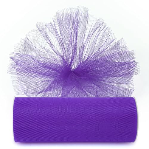 Image of Purple Tulle Fabric Ribbon 6 Inch by 25 Yards Rolls Fabric Spool Tulle for Gift Wrapping Wedding Decorations Craft Supplies DIY Tutu Skirt Baby Shower Birthday Party