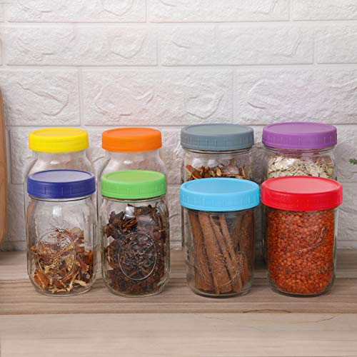 [ 32 Pack ] Plastic Regular Mouth Mason Jar Lids For Ball, Kerr Jars - Colored Plastic Storage Caps For Mason/Canning Jars #TOP6