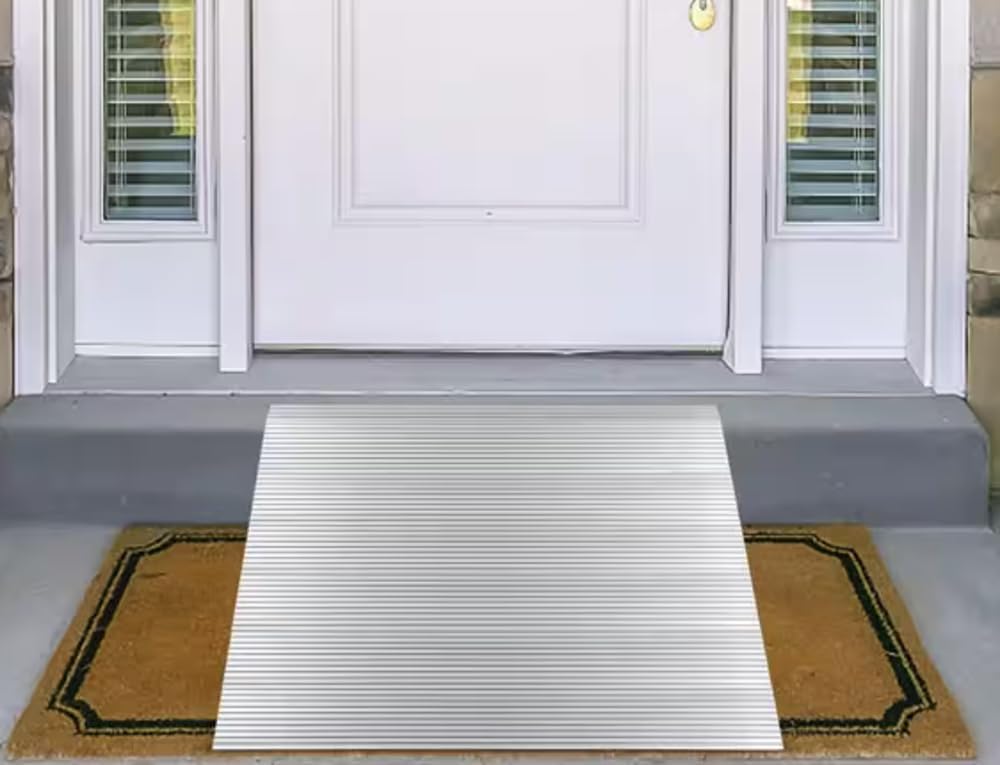 La rampa ajustable para silla de ruedas se puede ajustar/elevar para adaptarse a un rango de alturas. Para ayudas de movilidad como sillas de ruedas, andadores, bastones, temporales o permanentes.