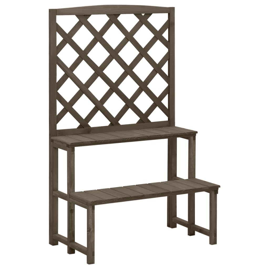 vidaXL Solid Fir Wood Plant Stand with Trellis Lawn Gardening Balcony Patio Outdoor Garden Wooden Plant Rack Shelf Flower Pot Plant Stand Grey