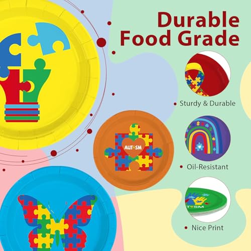 Image of 60Pcs Autism Awareness Paper Plates 7 inch Heavy Duty Plates