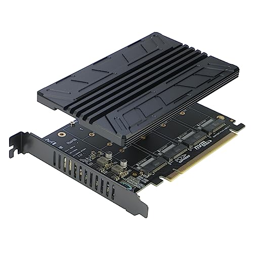 Quad NVMe PCIe Adapter RIITOP 4-Port NVMe to PCI-e 4.0/3.0 x16 Expand Controller Card with Heatsink for 2280/2260/2242/2230 M.2 NVMe SSD (PCI-e Bifurcation Required)