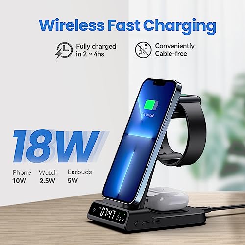 3 in 1 Wireless Charging Station for iPhone Devices with Digital Clock 18W Fast Wireless Charger for iPhone 17/16/15/14 Series - Image 3