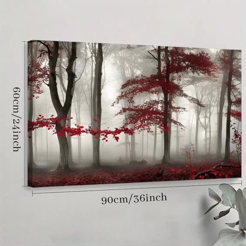 Tableau mural forêt rouge chic pour salon et chambre moderne