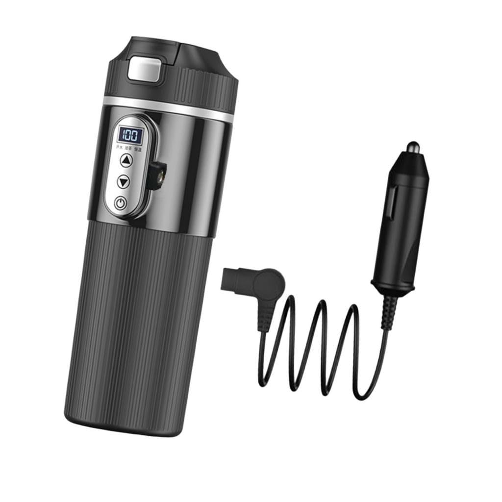 Taza Eléctrica de Viaje con Calefacción, Botella Aislante, Taza Térmica Fabricada en Acero Inoxidable 304 para Calentar Té Y Agua, Negro, Individual