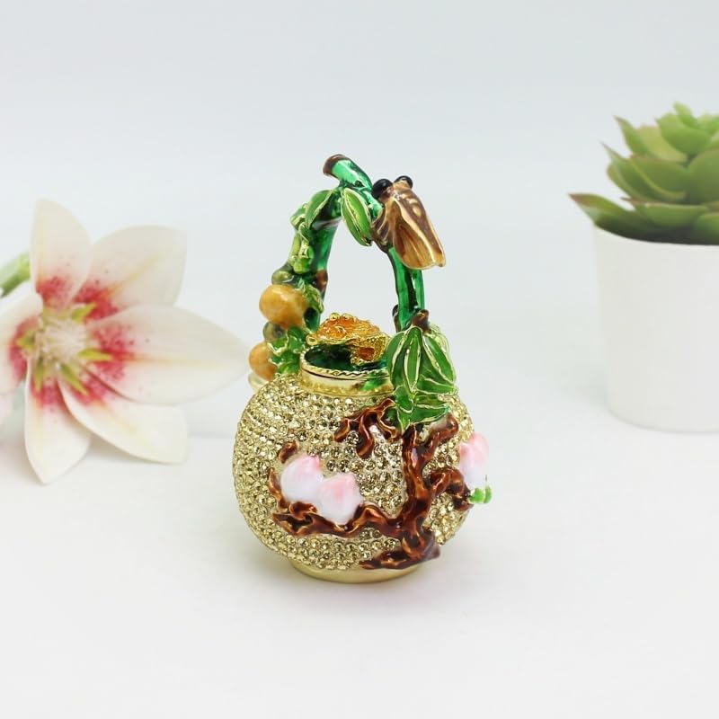 Teapot Trinket Box Hinged Enamel Decorative Jewelry Box Hand Painted, Vintage Metal Collectible Figurines Family Home Decoration, Unique Gifts for Women (Ivory) image 2