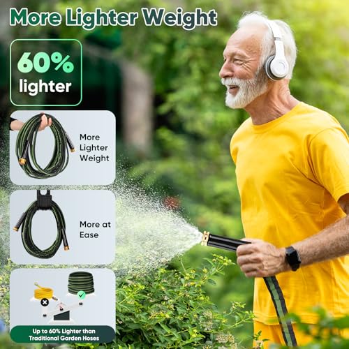 Image of CXEZSIK Garden Hose 50ft Lightweight Non-Expanding No-Knot (Black Green)
