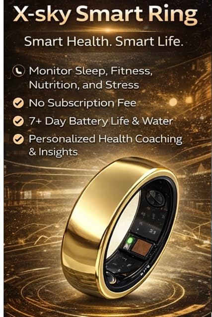 Image of X-SKY Smart Ring Fitness Tracker with Heart Rate, SpO2, Sleep & Stress Monitor, 5ATM Waterproof, Bluetooth 5.2, Steps, Calories & Activity Tracking, Skin Temperature, Touch Control, 33+ Languages