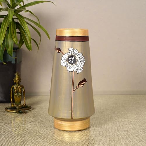 Image of Aakriti Art Creations Golden Hour Terracotta Cone Vase | Hand-Painted Floral Art Multicolor | Matte Finish Decorative for Living Room, Table & Floor Decor