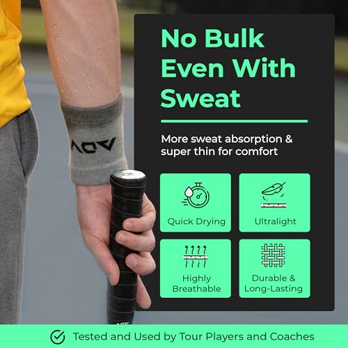 adv tennis wristbands with new age polyester cotton blend - ultra absorbent wrist sweatbands - doublewide amp slim wrist bands for sweat - 4 pack or 2 pack
