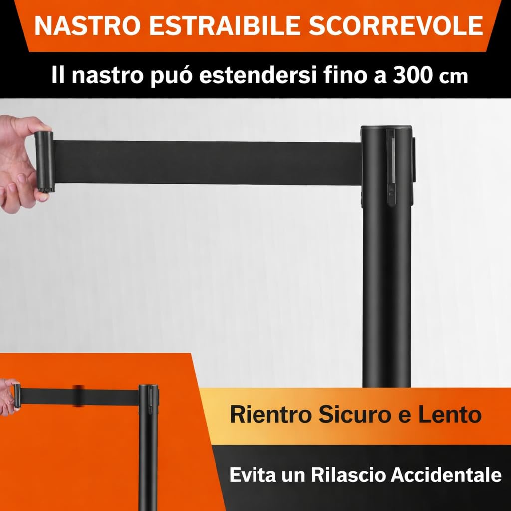 Set da 6 pezzi con pali di intercettazione estraibili, pali di barriera, cinghia estensibile da 3 m, barriera di sicurezza per il controllo della folla
