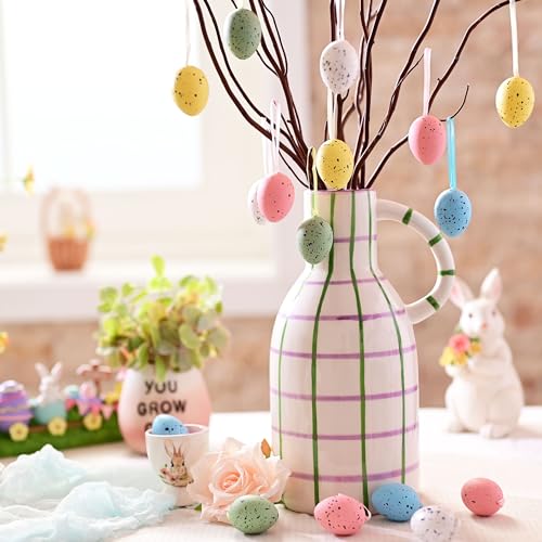 Valery Madelyn 18pcs Easter Egg Decoration Tree Ornaments Set, 4CM Shatterproof Hanging Easter Eggs for Tree,Colorful Easter Basket Stuffers Egg Bulk for Spring Window Party Decor image_1