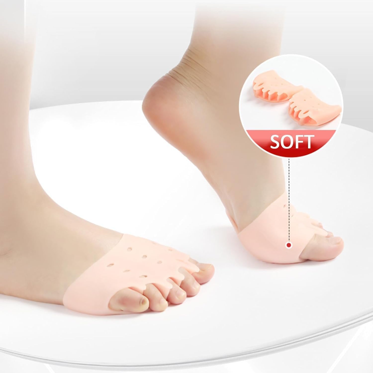 2Paar Ballenzeh-Korrektoren, Silikon zehentrenner pediküre, Zehentrenner Zehenspreizer Fußballen Kissen Atmungsaktiv Weich für Damen(Skin-2pairs)