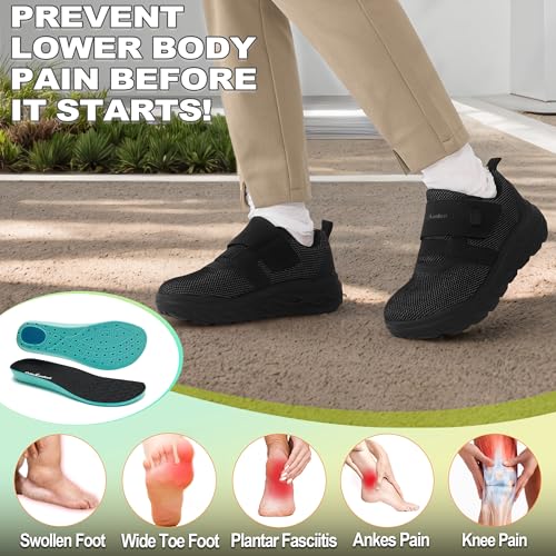 OrthoComfoot Men's Orthopedic Diabetic Wide Walking Shoes: Comfortable Cushion Arch Support Plantar Fasciitis Sneakers, Orthotic High Arch Swollen Feet Adjustable Work Shoes for Ankle and Heel Pain3