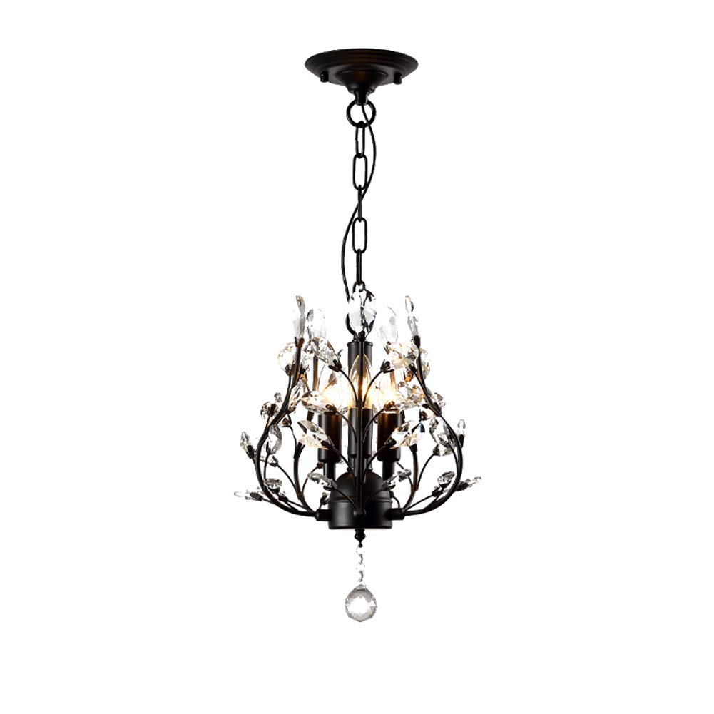 Crystal Ceiling Light Mid Century Industrial Vintage Tree Branch Chandelier Adjustable Iron Chain Art Light Fixture for Living Room Dining Room Black 3 Lights