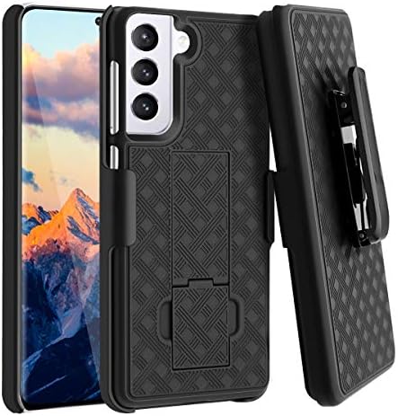 Fingic Galaxy S21 Case, Samsung Galaxy S21 Case Holster Case Combo Shell Slim Rugged Case with Built-in Kickstand Swivel Belt Clip Holster Shockproof Cover for Samsung Galaxy S21 6.2 inch 2021, Black