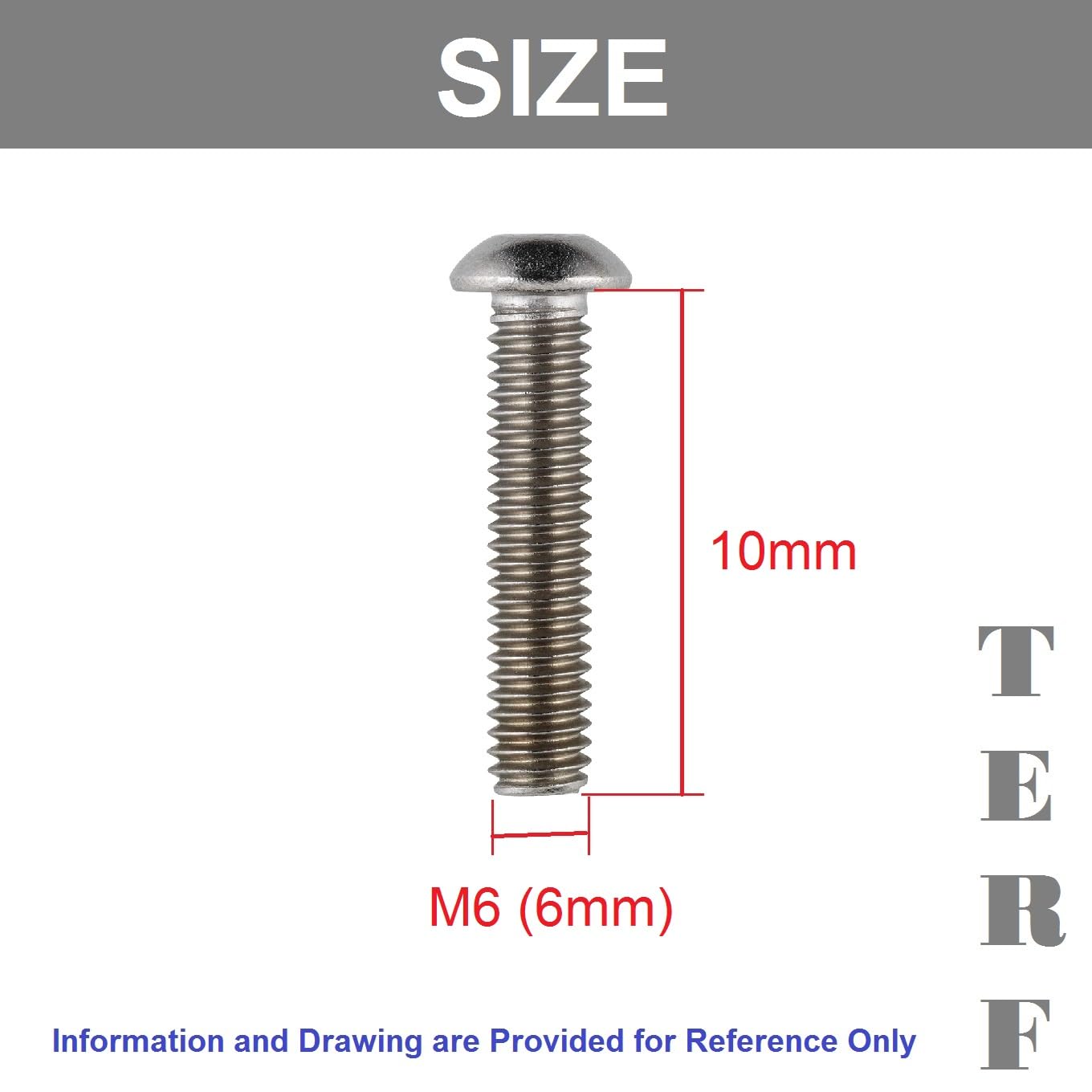 TERF® M6 X 10mm Hex Socket Cap Button Head Machine Screws Stainless Steel A2 (304) Machine Screw M6 (6mm) X 10mm Allen Key Hexagonal Socket Button Head Bolts - Image 3