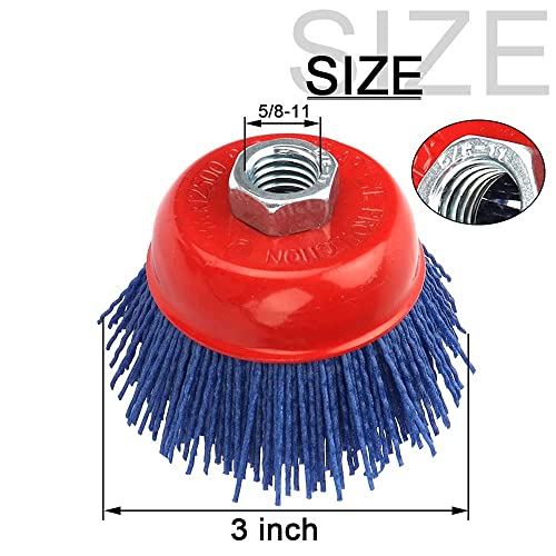 Image of SI FANG 3 inch Filament Nylon Bristle Cup Brush, Nylon Abrasive Wire Surface Prepping Polishing Wheel with 5 /8 inch-11 Thread, Metal Wood Surface Treatment, Remove Rust, Corrosion, Paint (Blue-240 Grit)