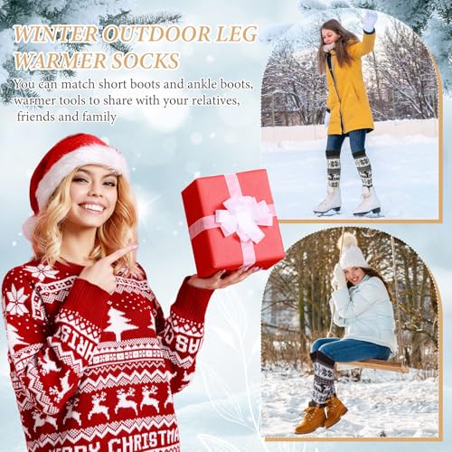 Image of SATINIOR Syhood 4 Pairs Cable Knit Leg Warmers Women Winter Knitted Crochet Knee Boot Stockings Cuffs Long Legging Socks