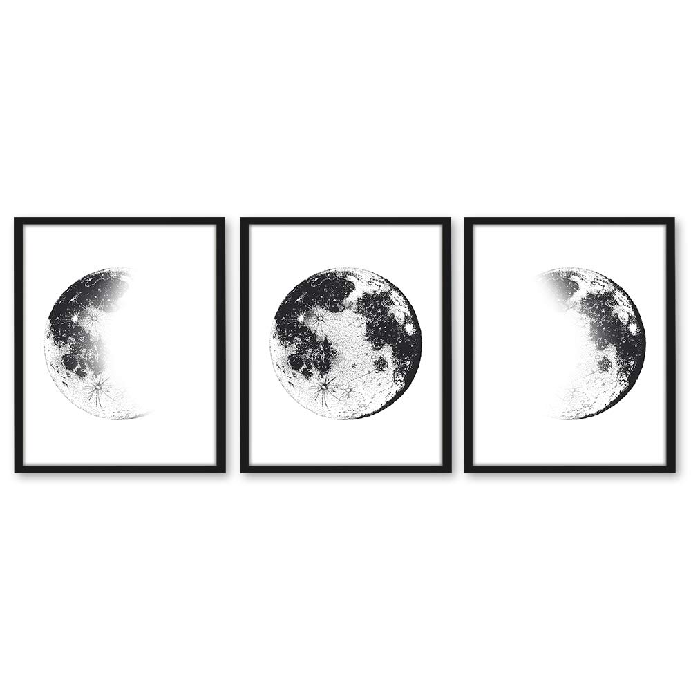 Printable Moon Phases Wall Art- 11" x 14" – Unframed, Set of 3 Moon Prints, Wall Art, Above Bed Art, Minimalist Moon Art, Bedroom Décor, Lunar Phases Art, Moon Phase Print