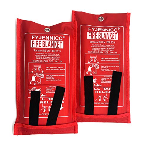 FYJENNICC Fire Blanket Emergency Survival Fiberglass Shelter Safety Cover for The Kitchen Fireplace Grill Car Camping 39x39 in (White 2 Pack)
