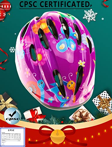 Girl Helmet For Bike,Kids Bike Purple Helmet With Protective Gear Knee Elbow Wrist Pads For Girls Approximately Ages 3-10 Years Adjuastable And Multi-Sport, From Toddler To Youth Cpsc Certicated #TOP1