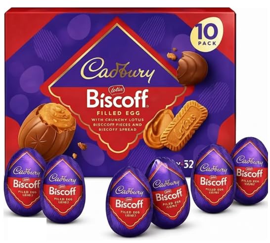 Cadbury Dairy Milk Lotus Biscoff Filled Chocolate Egg 10 x 32g Filled With Crunchy Lotus Pieces & Biscoff Spread Easter Gift 32 g Perfect For School Easter Hunts Offices