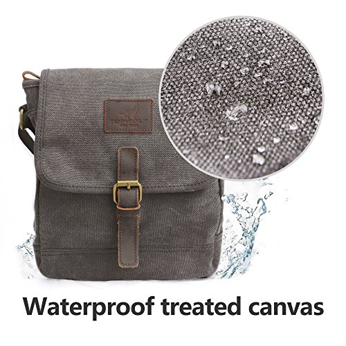 Canvas Messenger Bag TOPWOLF Small Crossbody Bag Casual Travel Working Tools Bag Shoulder Bag Hold Phone Handset Anti Theft (Gray & Leather)