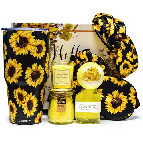 Sunflower Gifts for Women, Relaxing Spa Gift Box Basket Set ...