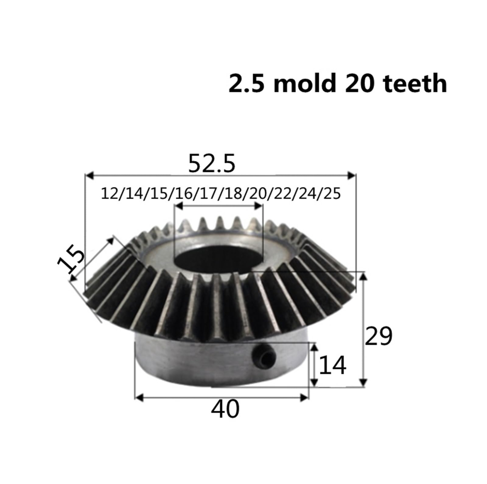 Bevel Gear Pinion Hardware Mechanical 1pcs Bevel Gear 2.5 Mold 20 Teeth Hole 12mm 14mm 15mm 16mm 17mm 18mm 20mm 22mm 24mm 25mm 90 Degree Transmission Gear CNC Parts(20mm Keyway 6mm)