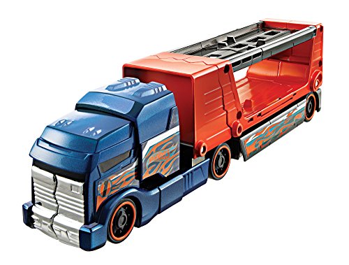 hot wheels crashin rig - Hot Wheels Crashin Big Rig Truck and Car Set - Blue Cab with Orange Trailer