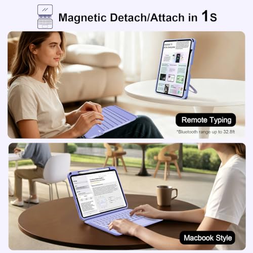 Image of iPad A16 11 /10th Gen Case with Keyboard, Air 11 (M4 /M3 /M2, 2026 /2025 /2024), Magnetic Detachable Backlit Keyboard, Trackpad, 360 Stand, Pencil Holder for Air 5 /4th 10.9 inch Pro 11(Violet Purple)