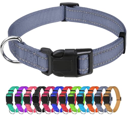 TagME Nylon Hundehalsband, Verstellbares Reflektierendes Hundehalsband mit Sicherheitsschnalle für Kleiner Hund, Grau, 2.0cm Breite