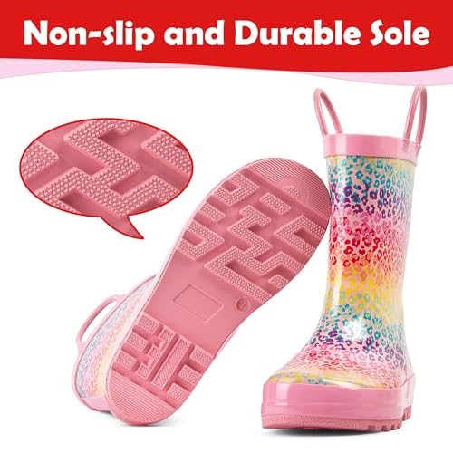 landchief Toddler Rain Boots, Kids Rain Boots Waterproof Rubber Boots for Girls and Boys with Fun Patterns and Easy-On Handles4