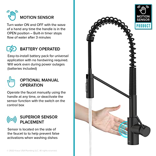 Image of KRAUS Oletto Touchless Sensor Commercial Pull-Down Single Handle Kitchen Faucet with QuickDock Top Mount Assembly in Matte Black